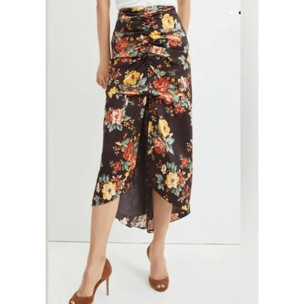 Veronica Beard Floral Midi Skirt - Brown and Yellow